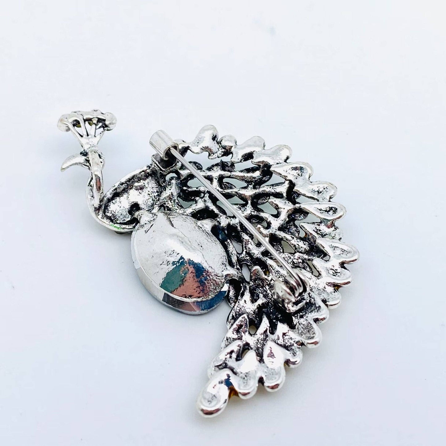 Enamel Colored Rhinestone Peacock Brooch - The Mirrored Past