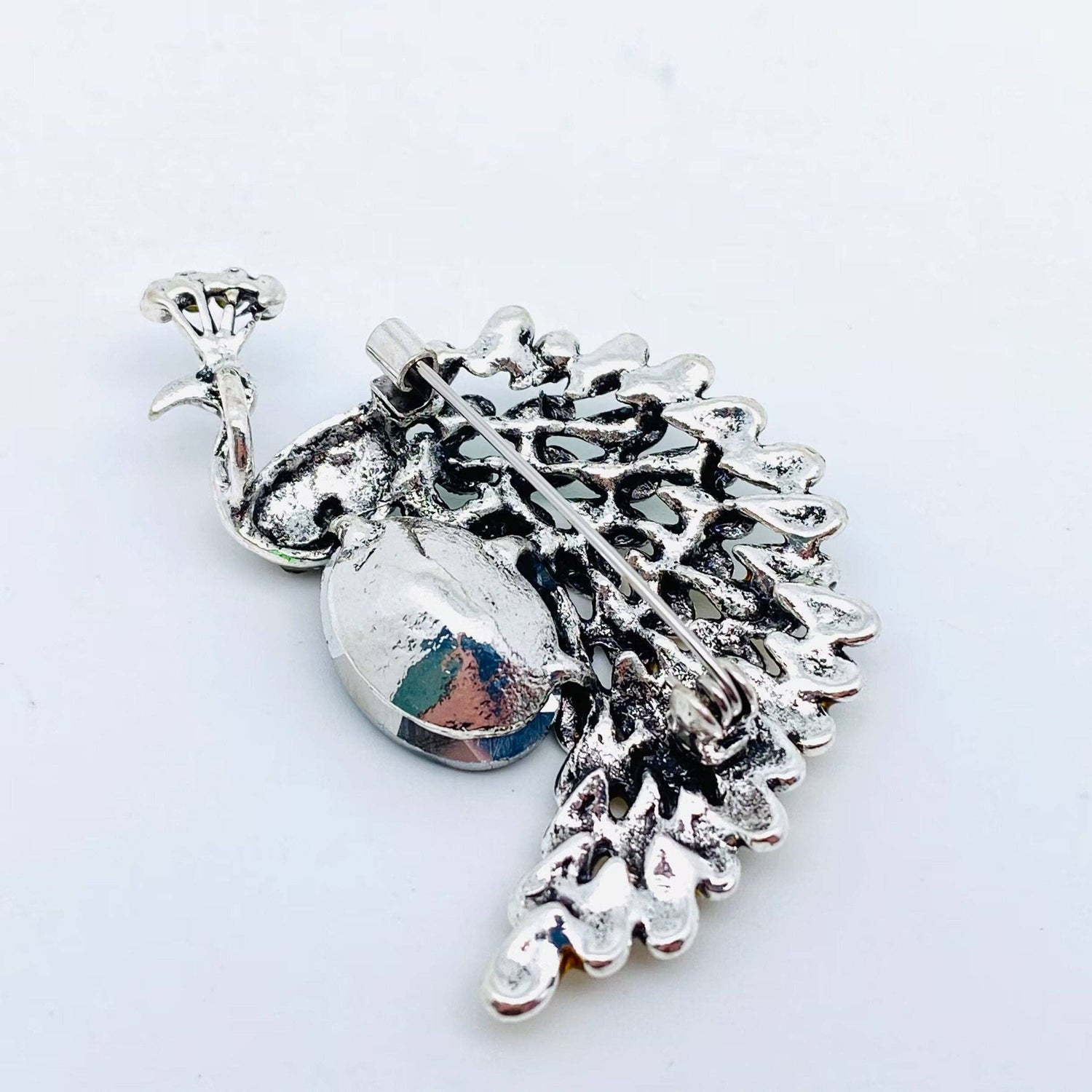 Enamel Colored Rhinestone Peacock Brooch - The Mirrored Past