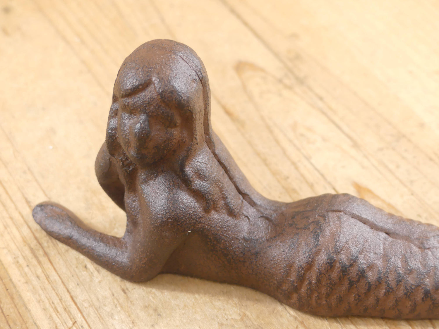 RUSTIC CAST IRON MERMAID FIGURE / PAPER WEIGHT, 9 1/2 " LONG - The Mirrored Past