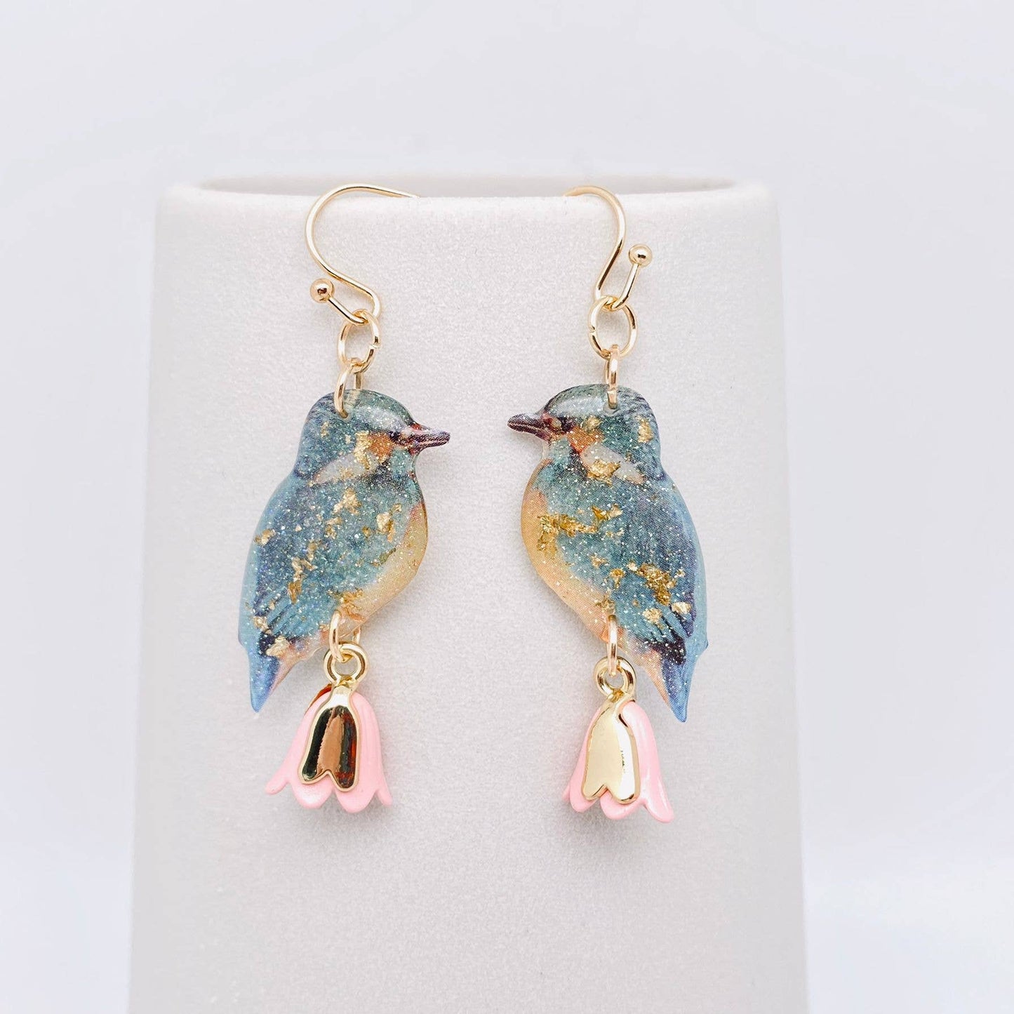 Resin Bird Charm Dangle Earrings: White - The Mirrored Past