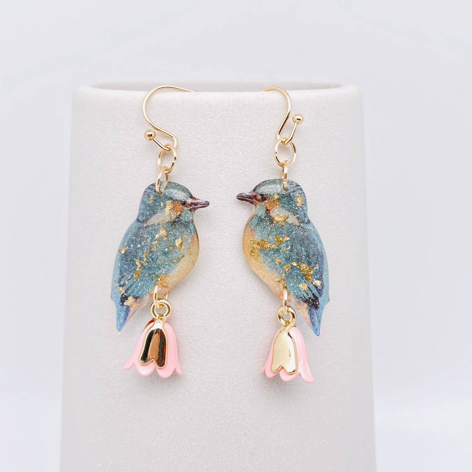 Resin Bird Charm Dangle Earrings: White - The Mirrored Past