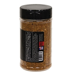 Jar of coffee grounds with a black lid on a white background