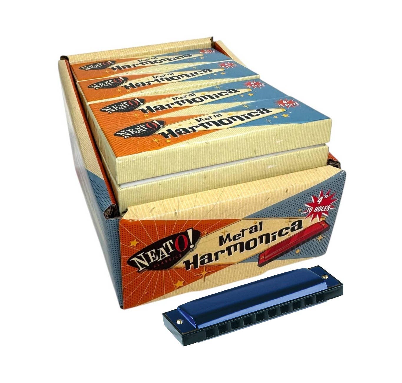 Neato! 4" Metal Harmonica - Retro Classic, vintage toys - The Mirrored Past