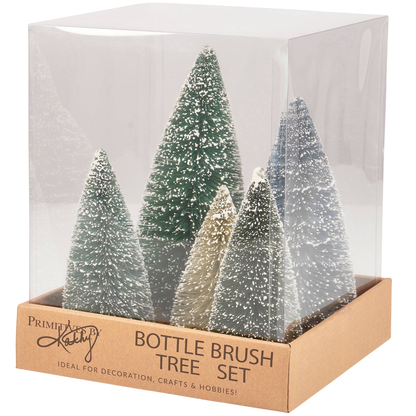 Snowy Green Bottle Brush Tree Set - The Mirrored Past