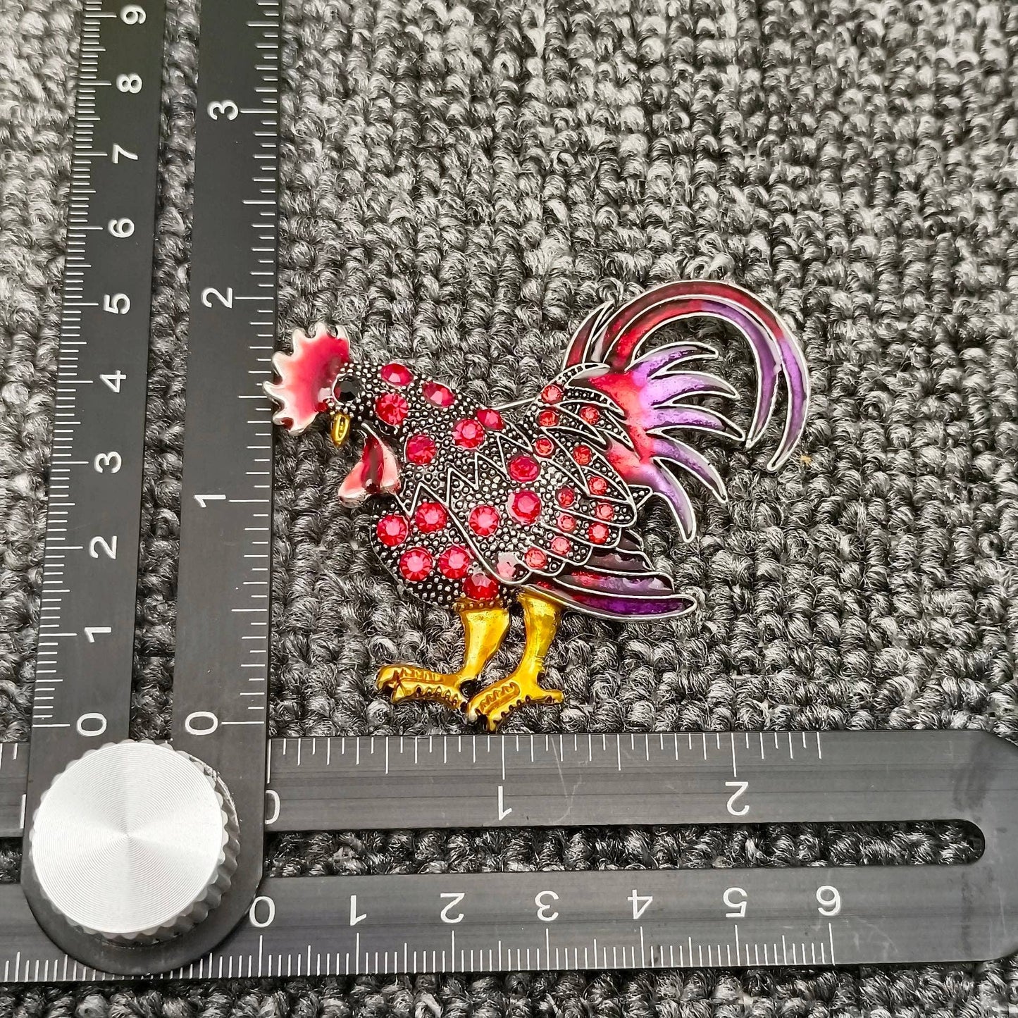 Colored Rhinestone Enamel Rooster Brooch: Red - The Mirrored Past