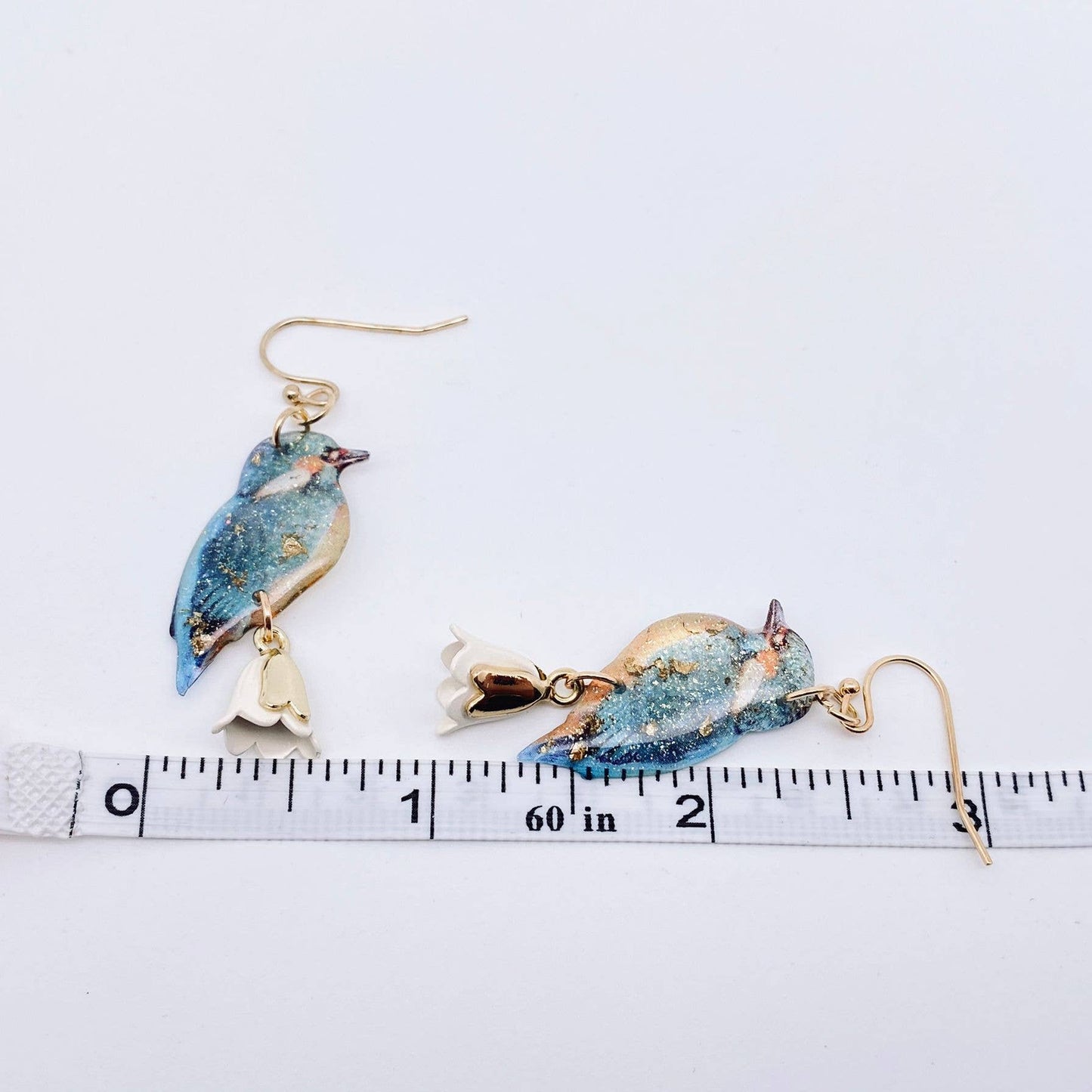 Resin Bird Charm Dangle Earrings: White - The Mirrored Past