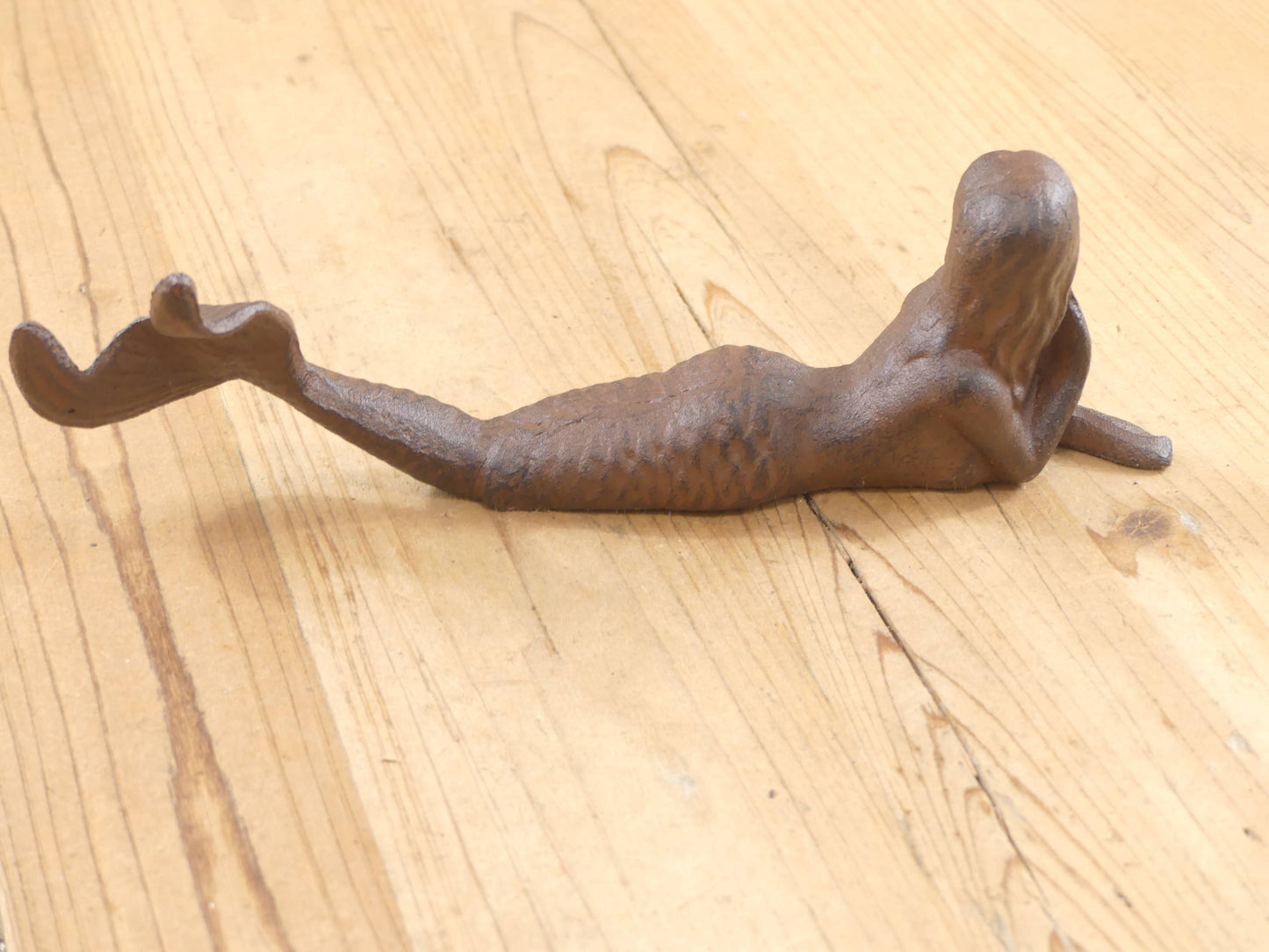 RUSTIC CAST IRON MERMAID FIGURE / PAPER WEIGHT, 9 1/2 " LONG - The Mirrored Past
