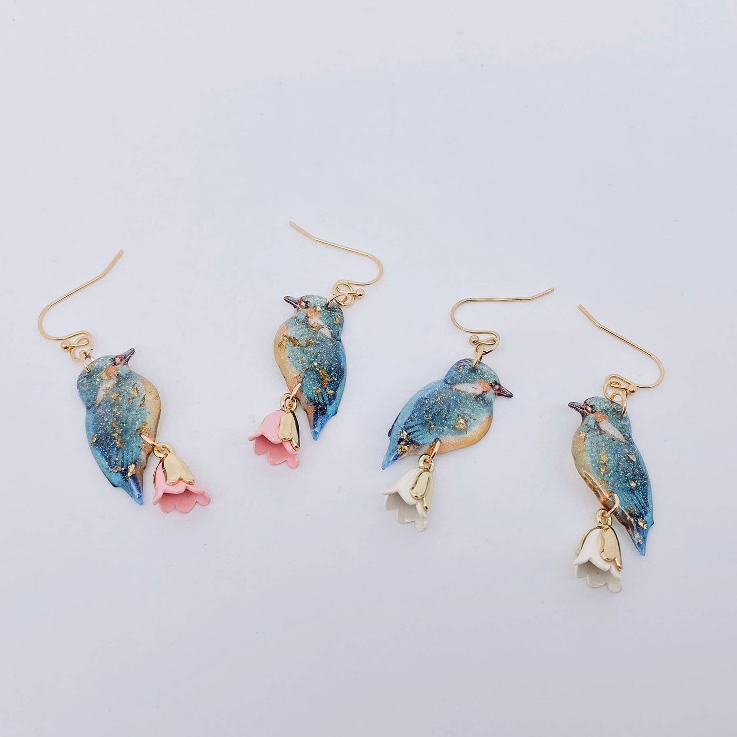Resin Bird Charm Dangle Earrings: White - The Mirrored Past