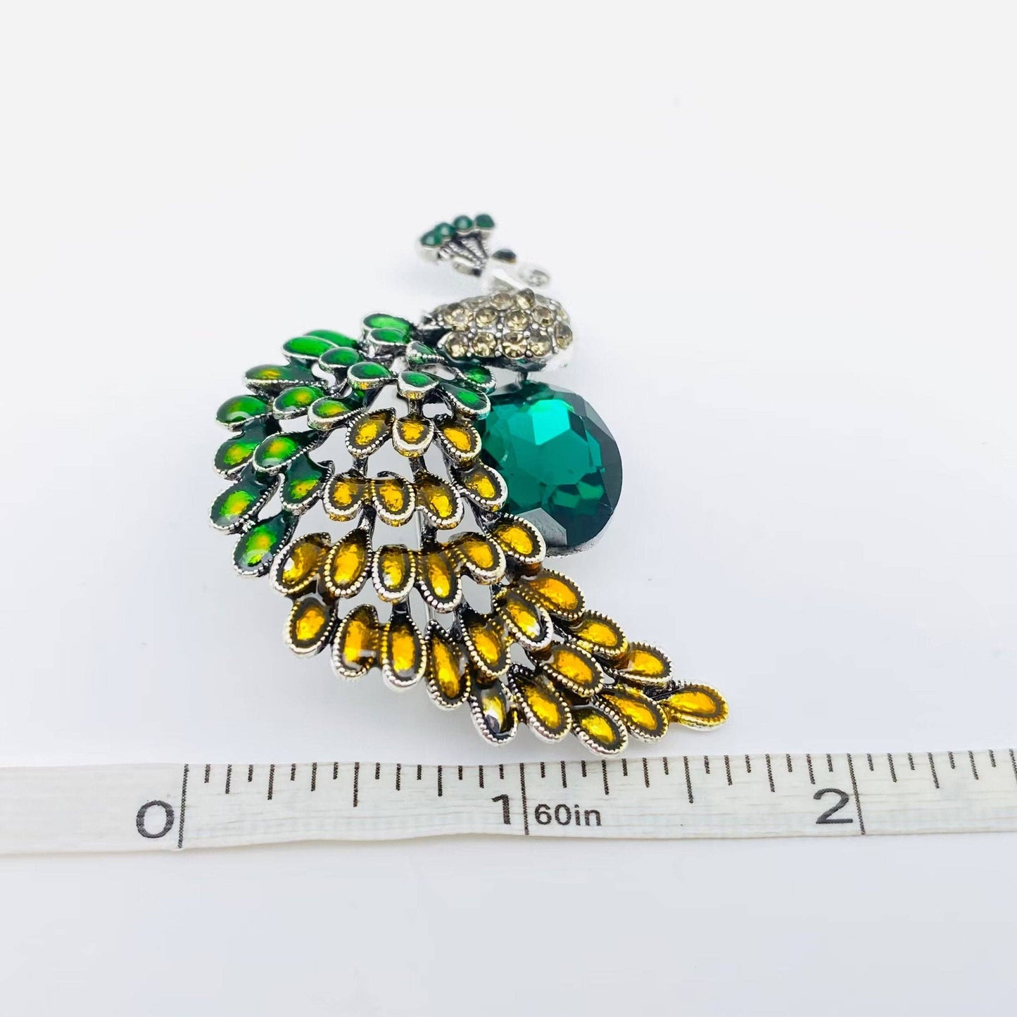 Enamel Colored Rhinestone Peacock Brooch - The Mirrored Past