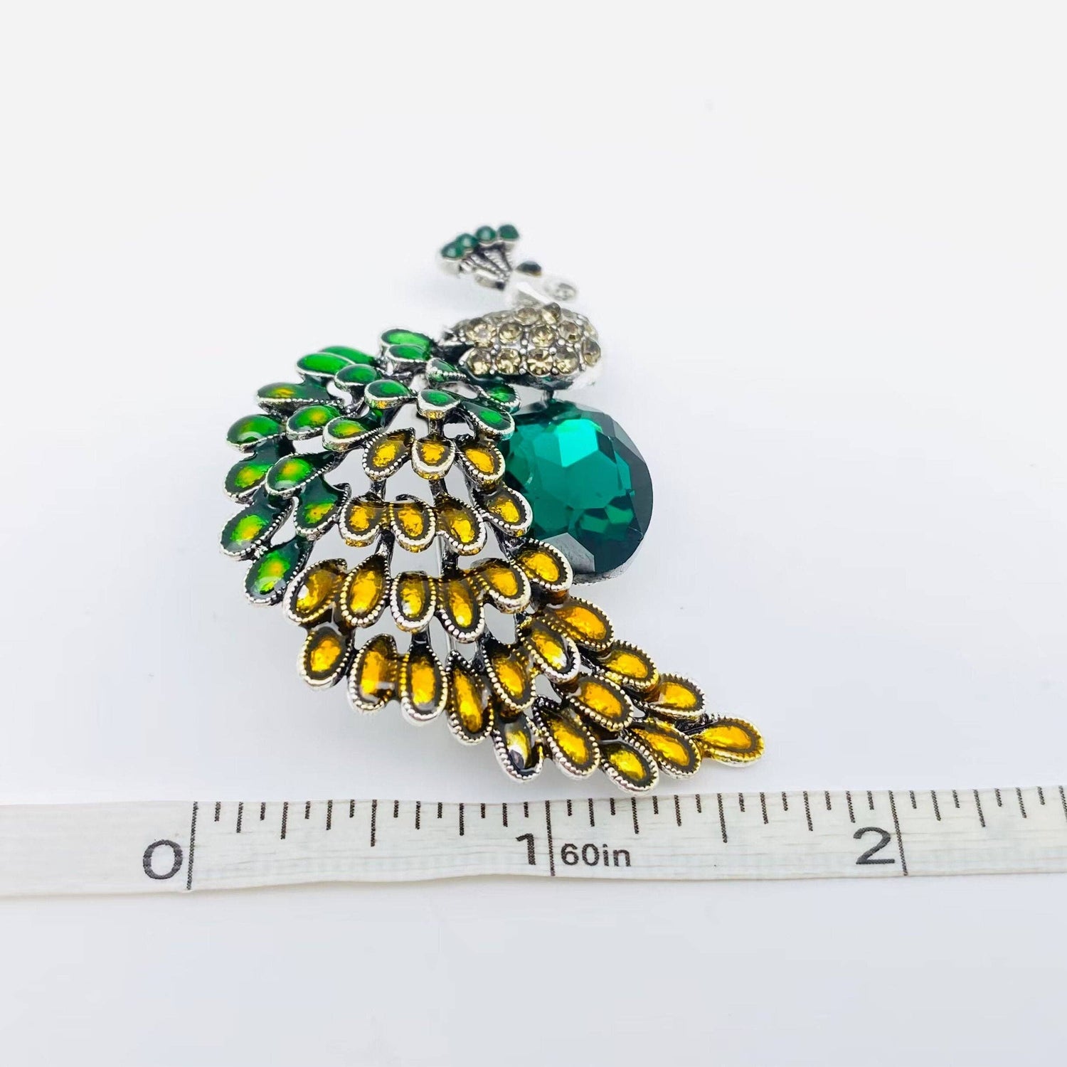 Enamel Colored Rhinestone Peacock Brooch - The Mirrored Past