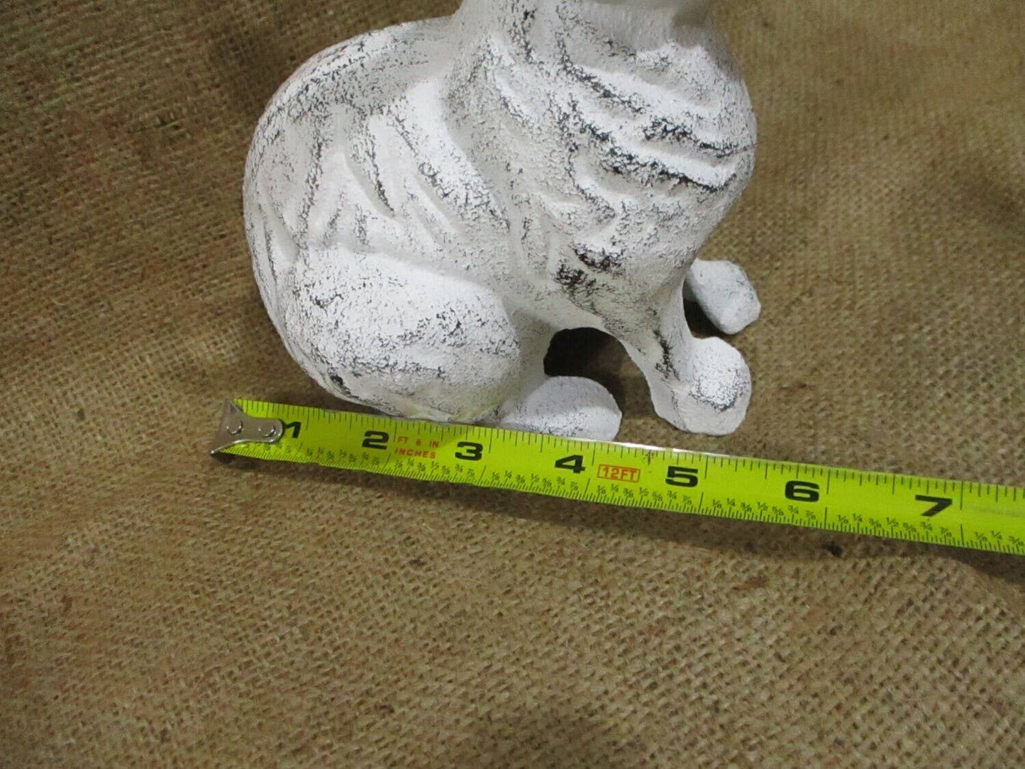 DISTRESSED WHITE CAST IRON RABBIT FIGURE - The Mirrored Past