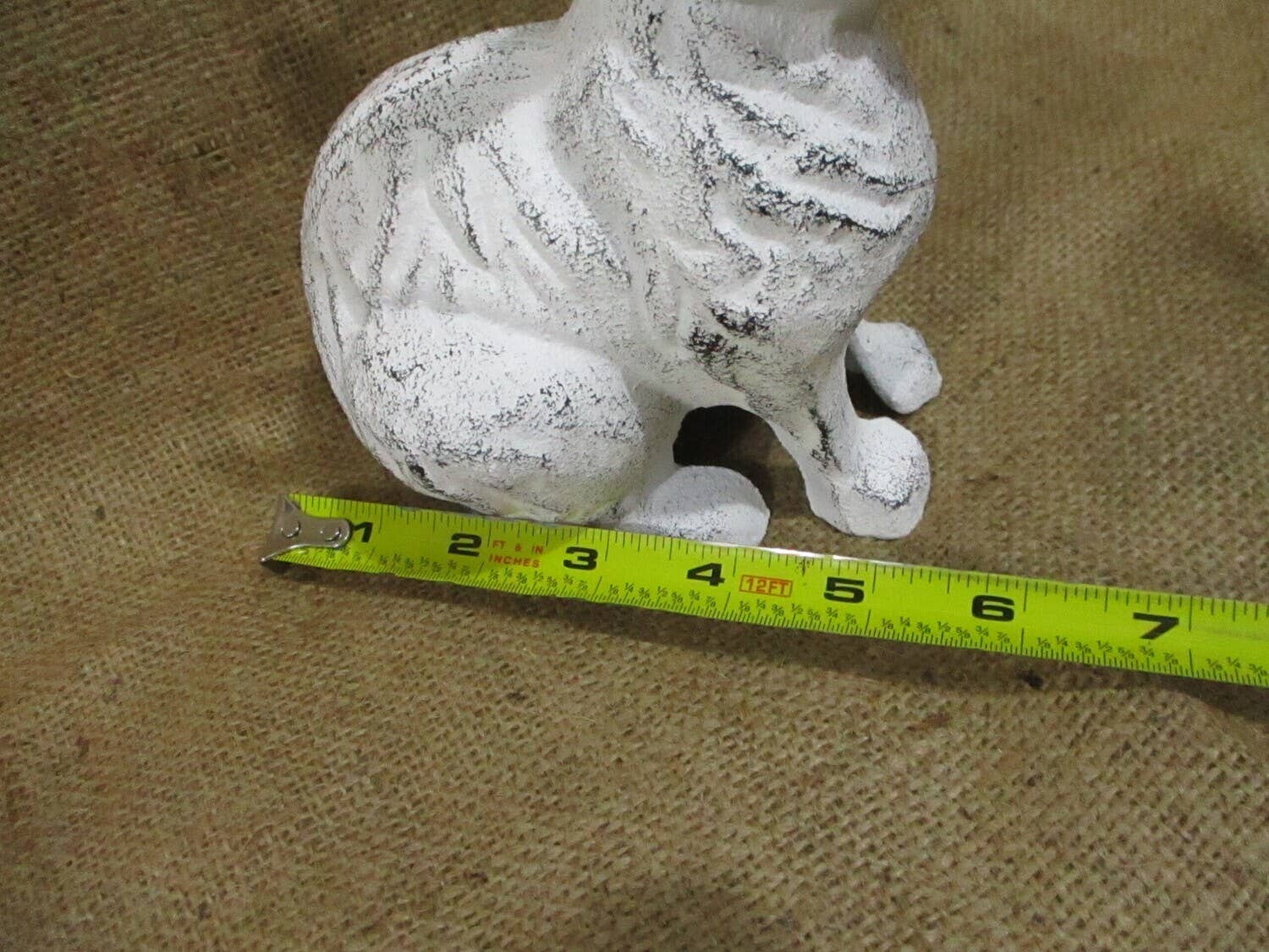 DISTRESSED WHITE CAST IRON RABBIT FIGURE - The Mirrored Past