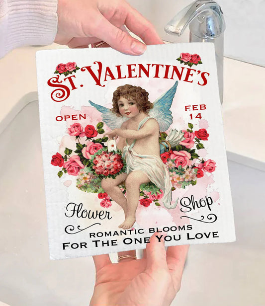 Swedish Dish Cloth | Vintage Cupid Angel St. Valentine's