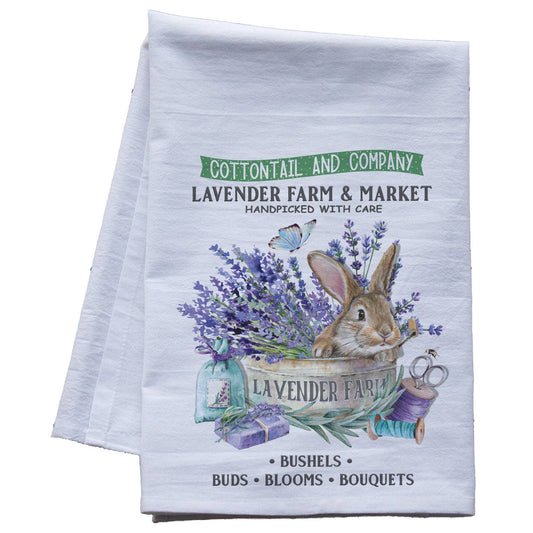 Cottontail Lavender Farm Flour Sack Tea Towel Easter Spring - The Mirrored Past