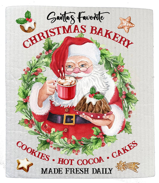 SWEDISH DISH CLOTHS | Merry Christmas Santa's Bakery Kitchen - The Mirrored Past