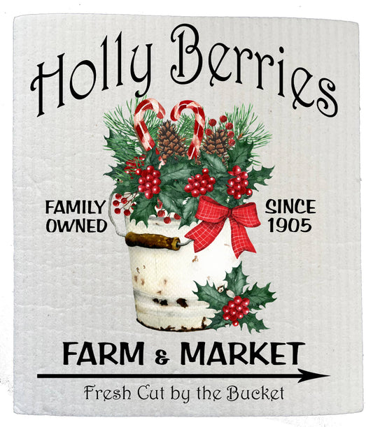 SWEDISH DISH CLOTHS | Holly Berries Farm Christmas - The Mirrored Past