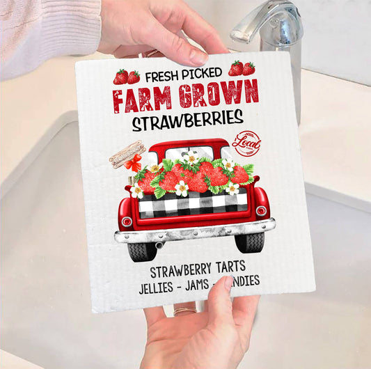 SWEDISH DISH CLOTHS | Country Farm Fresh Strawberry Red Truck - The Mirrored Past