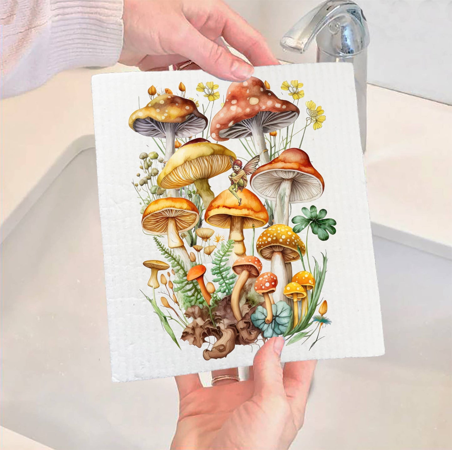 Vintage Mushrooms Botanicals Fairy SWEDISH DISH CLOTH