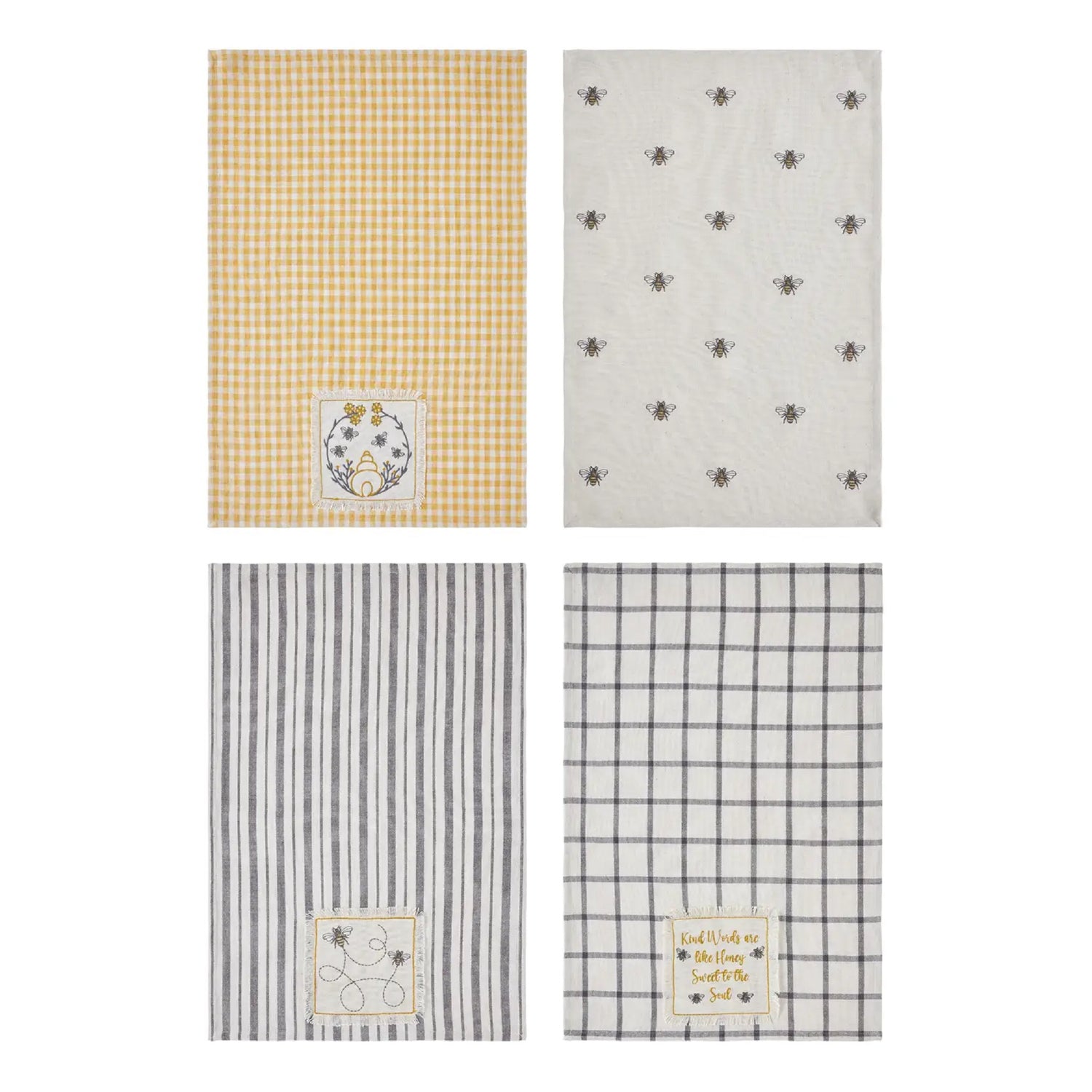 Embroidered Bee Tea Towel Set of 4 19x28 - The Mirrored Past