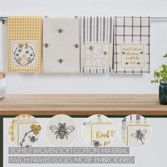 Embroidered Bee Tea Towel Set of 4 19x28 - The Mirrored Past