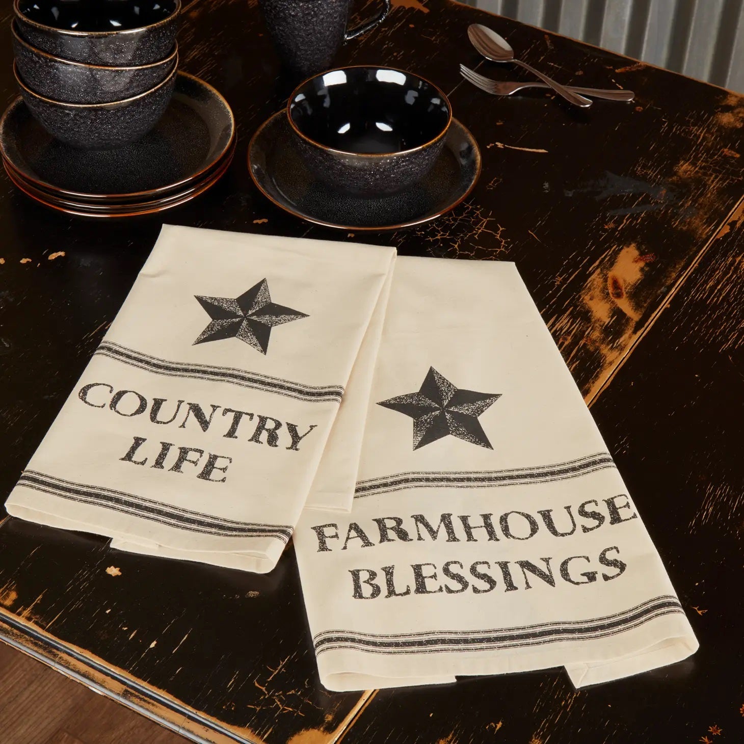 Farmhouse Star Country Life Muslin Unbleached Natural Tea Towel Set of 2 - The Mirrored Past