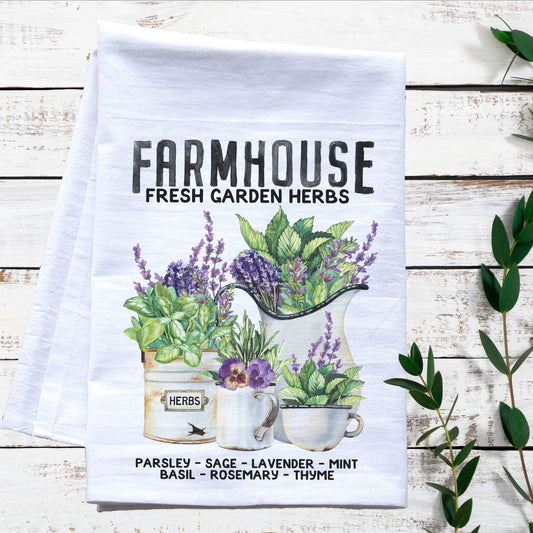 Farmhouse Fresh Garden Herbs Flour Sack Tea Towel - The Mirrored Past