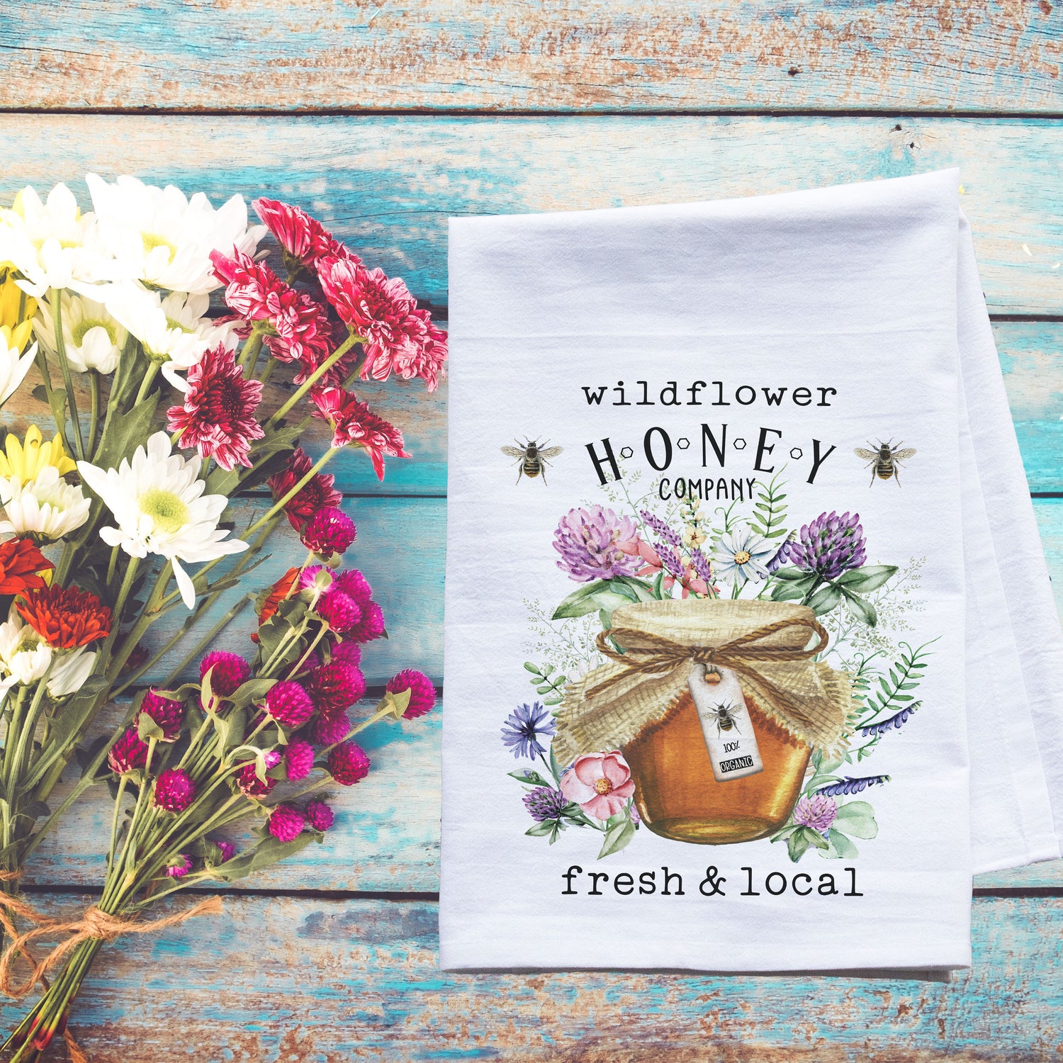 Wildflower Honey Flour Sack Tea Towel - honey bee - The Mirrored Past
