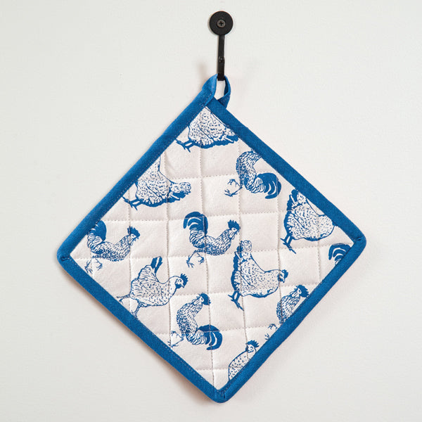 Blue and White Chickens Pot Holder - The Mirrored Past