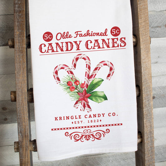 Olde Fashioned Candy Cane Flour Sack Tea Towel - The Mirrored Past